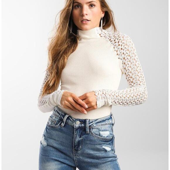 Free People Tops - Free People Clemente Mock Neck Top Size XL Fits like a Large Ivory Cream